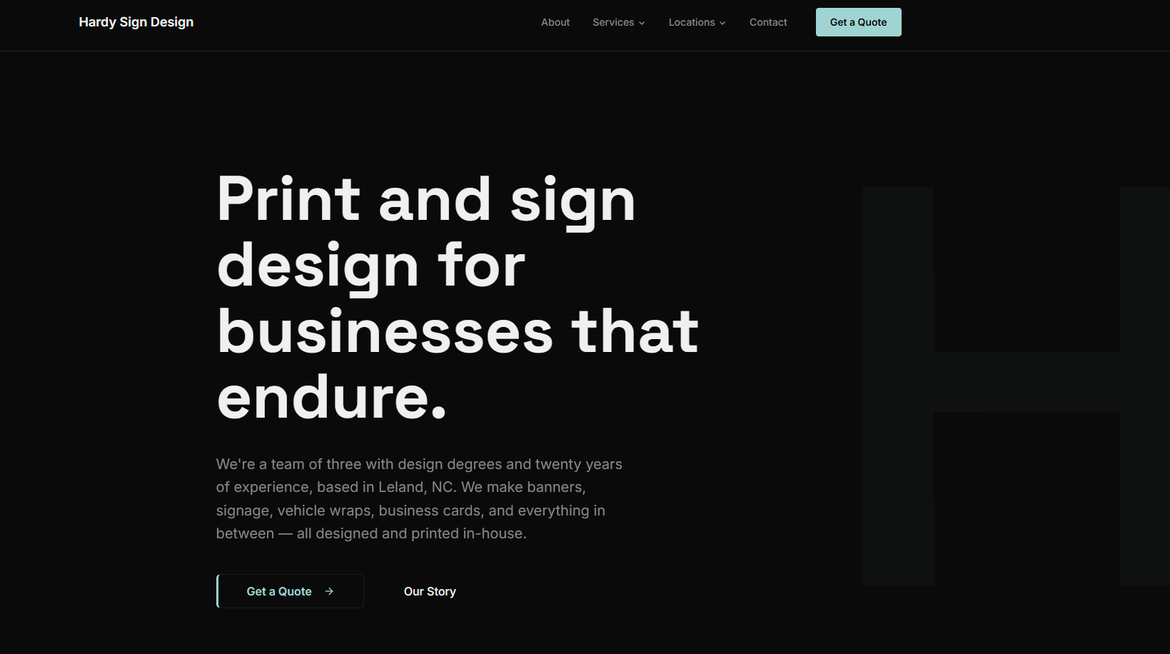 Hardy Sign Design website example
